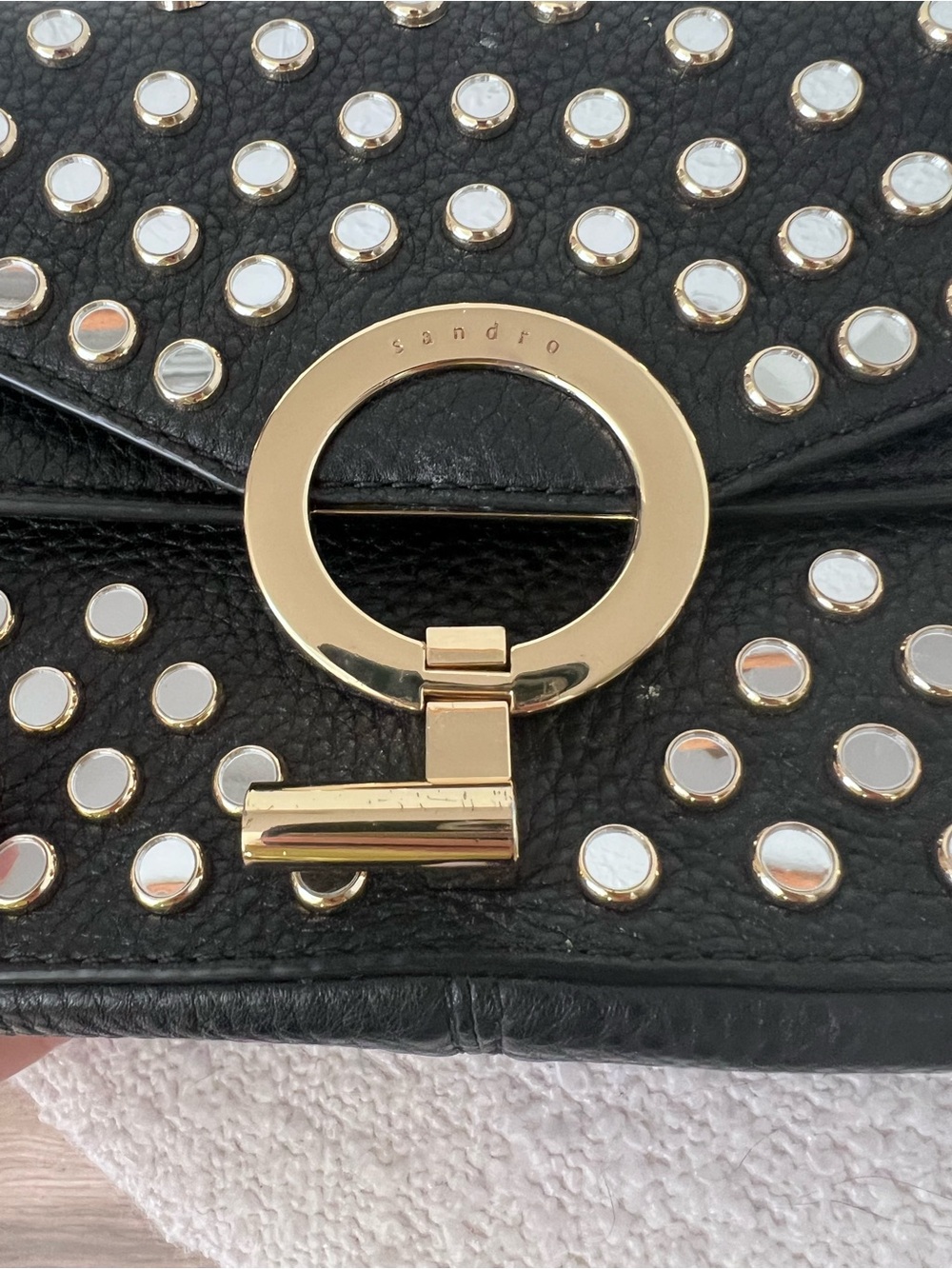 Sandro Paris Studded Chain Crossbody Handle Evening Purse w Dustbag